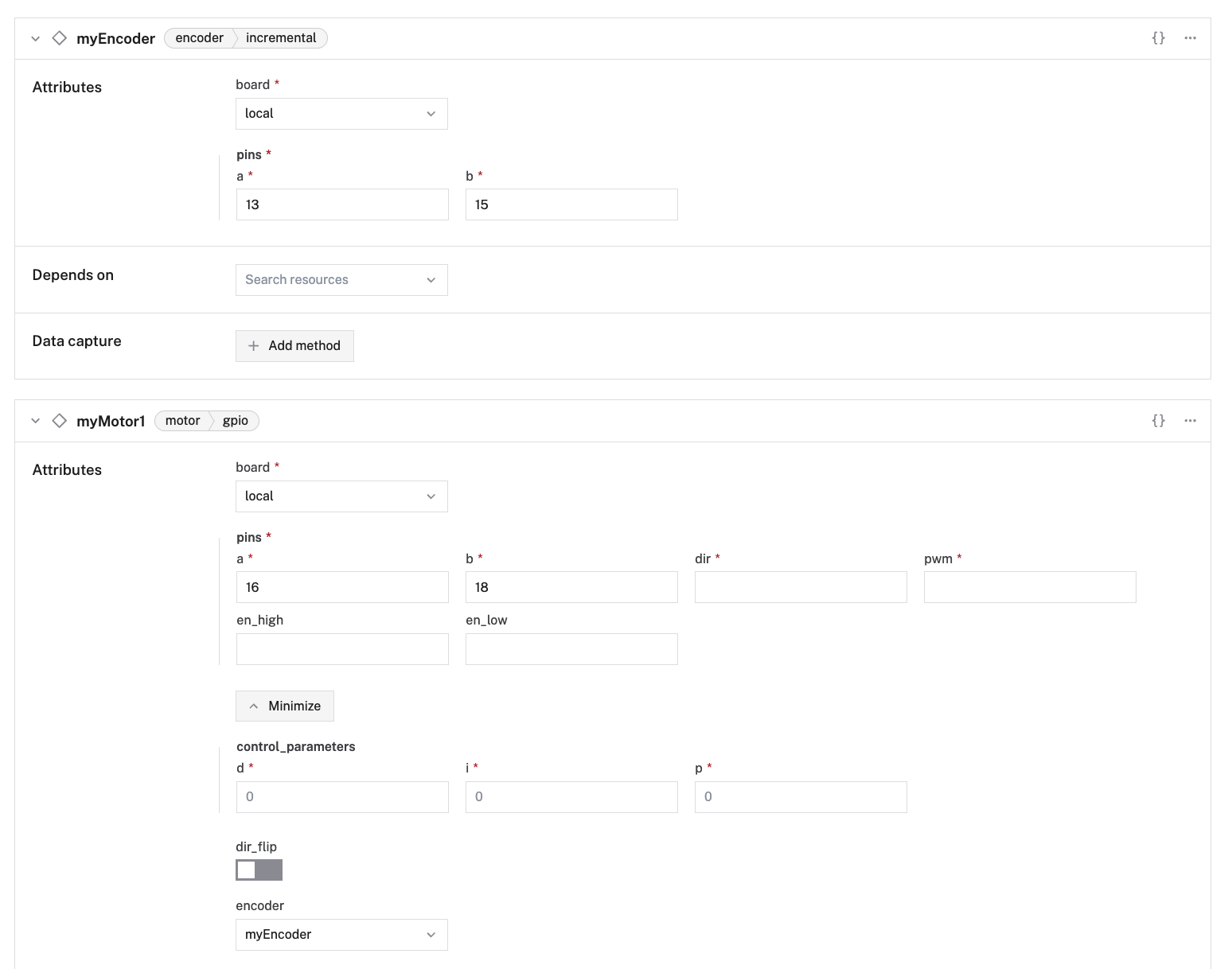 An encoded motor config.