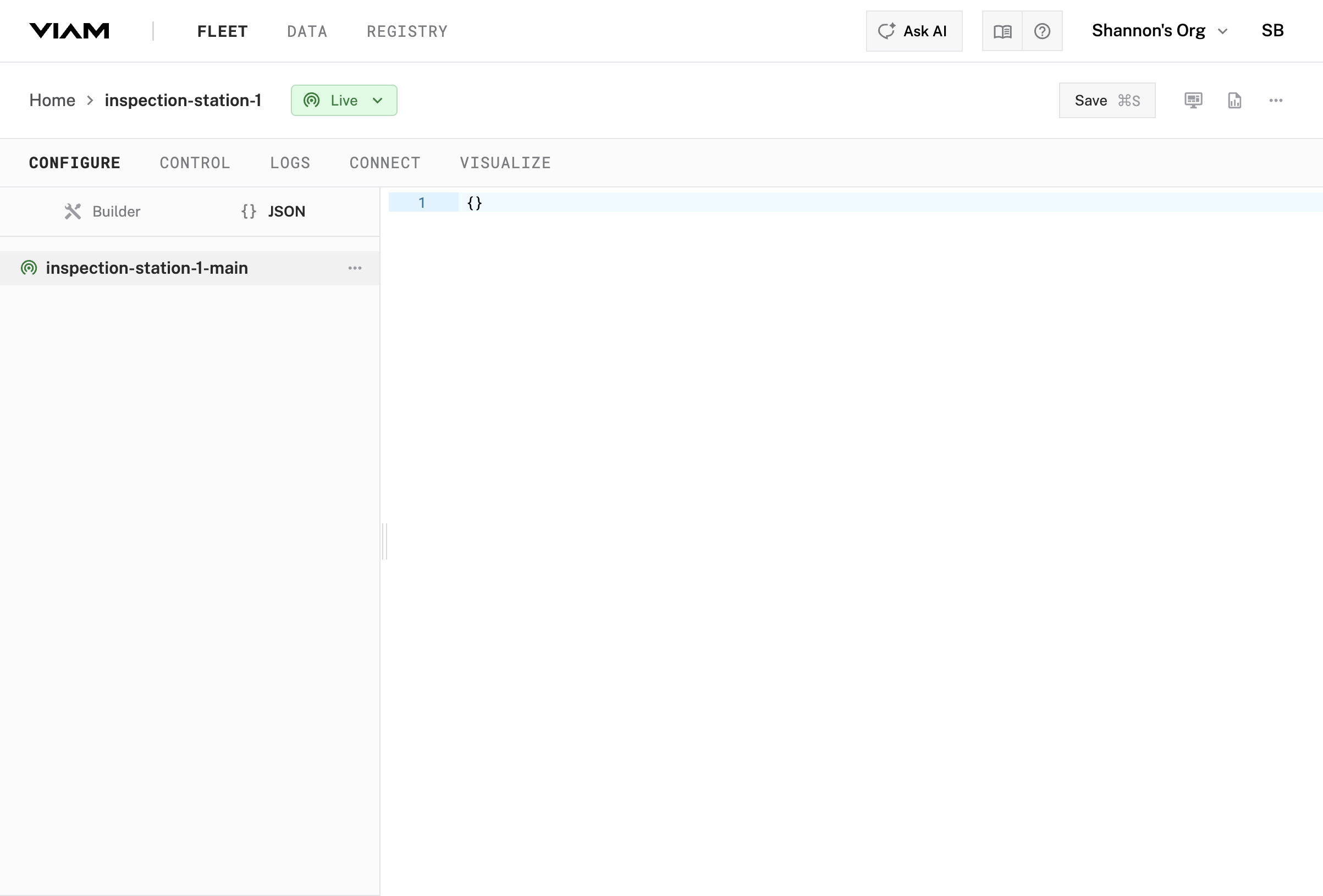 Machine page showing the green Live status indicator next to the machine name.